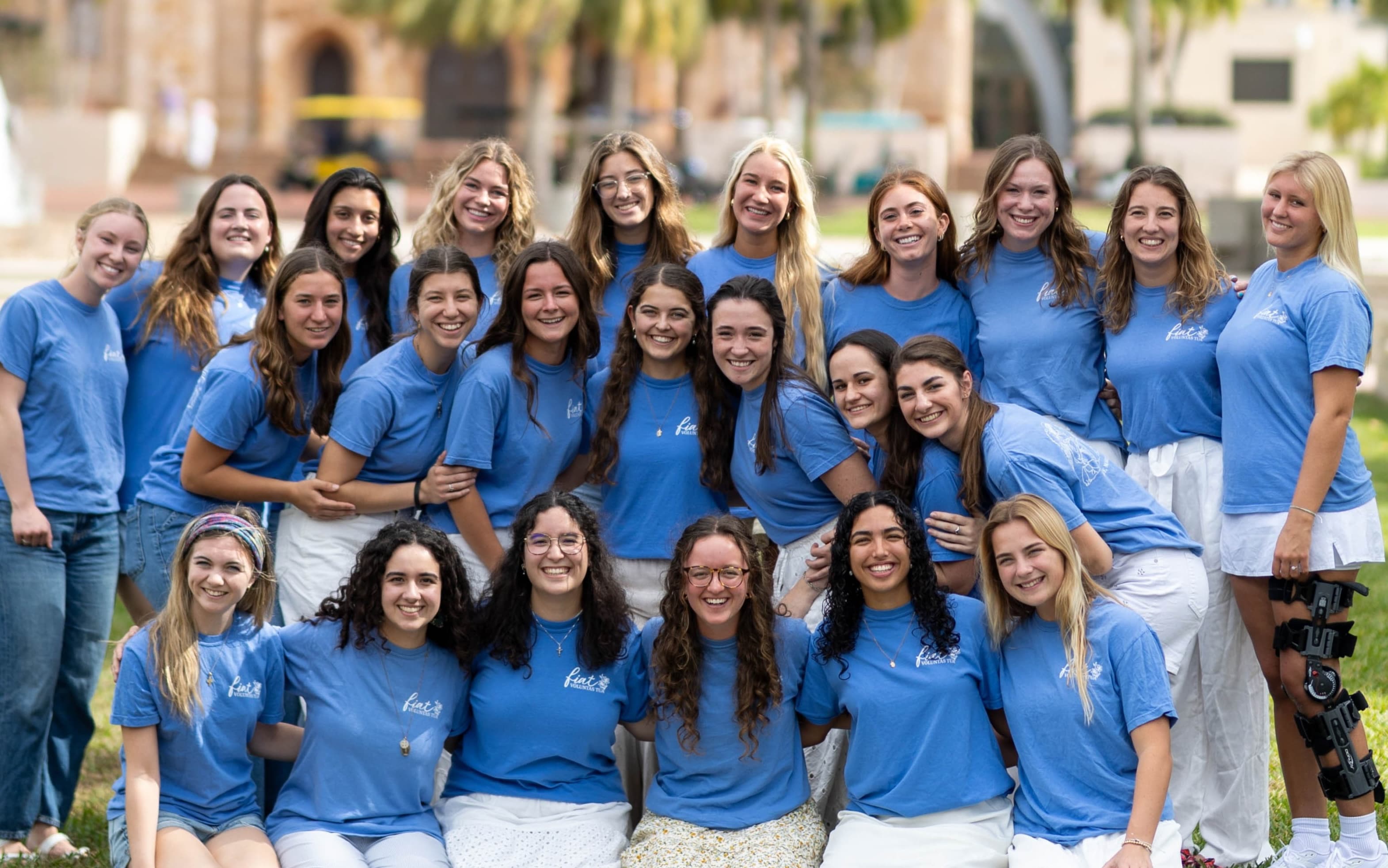 Students gathered as a household at Ave Maria University